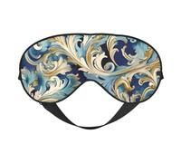 Elegant Blue Gold Florentine Sleep Mask for Women & Men - Double-Sided Eye Mask with Adjustable Strap, Soft Silky Feel, Light-Blocking & Breathable for Travel, Nap, Shift Work, Yoga