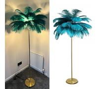 Elegant Blue Ostrich Feather Floor Lamp - Modern LED Standing Light with Foot Switch Gold Finish Ideal for Living Room & Girl's Bedroom Decor