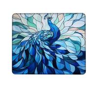 Elegant Blue Peacock Desk Mouse Pad, Colorful Stained Glass Design Non-Slip Gaming Mousepad, Rubber Washable for Home and Office Use, Perfect Choice for All Seasons Square 8x10 Inch