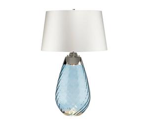 Elegant Blue Tinted Glass Table Lamp With Off-White Shade - Led E27 60W Bulb Included