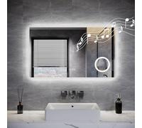 ELEGANT Bluetooth Bathroom Mirror with LED Lights 100x60cm, Backlit Illuminated Wall Mirror with 3x Magnifier, Shaver Socket, 3 Colors Dimmable, Defogging, Touch Switch & Memory Function, IP44