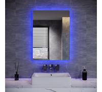 ELEGANT Bluetooth Bathroom Mirror with LED Lights, Blue Atmosphere Bathroom Wall Mirror with Shaver Socket, 3 Colors Dimmable, Defogging, Touch Switch & Memory Function, Horizontal/Vertical, 80x60cm
