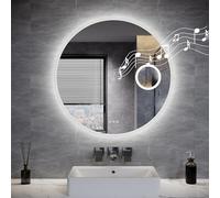 ELEGANT Bluetooth Round Bathroom Mirror with LED Lights, 80cm LED Bathroom Mirror Wall Mounted with 3x Magnifier, 3 Colors Dimmable, Demister Pad, Touch Switch & Memory Function, IP44