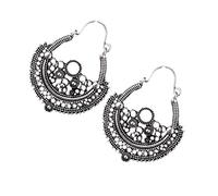 Elegant Bohemian Flower Earrings Tribal Jewelry Vintage Ethnic Gypsy Hollow Drop Hoop Earrings For Wedding