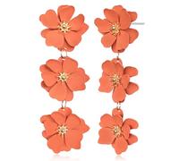 Elegant Bohemian Matte Tiered Triple Flower Dangle Drop Earrings Chic Charm Cute Long Floral Stud Earrings for Women Girls Statement Jewelry Gifts, Oversize, Metal, No Gemstone