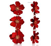 Elegant Bohemian Matte Tiered Triple Flower Dangle Drop Earrings Chic Charm Cute Long Floral Stud Earrings for Women Girls Statement Jewelry Gifts
