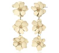 Elegant Bohemian Matte Tiered Triple Flower Dangle Drop Earrings Chic Charm Cute Long Floral Stud Earrings for Women Girls Statement Jewelry Gifts, Oversize, Metal, No Gemstone