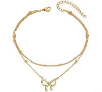 Elegant Bow Ankle Bracelet Women Stainless Steel Adjustable Foot Jewelry Summer Vacation Accessory 27cm(C1350)