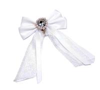 Elegant Bow Brooch with Crystal Beads and Lace Plan for School Uniforms Fashion Addons Artisanal Crystal Trim Brooch