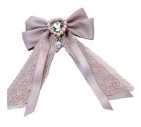 Elegant Bow Brooch with Crystal Beads and Lace Plan for School Uniforms Fashion Addons Artisanal Crystal Trim Brooch