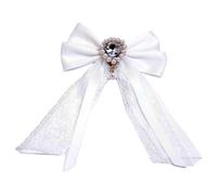 Elegant Bow Brooch with Crystal Beads and Lace Plan for School Uniforms Fashion Addons Crystal Bend Tie Institute Pin