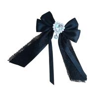 Elegant Bow Brooch with Crystal Beads and Lace Plan for School Uniforms Fashion Addons Modern Bend Tie Women Jewelry
