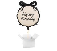 Elegant Bow Happy Birthday Black & Cream Round Shaped Foil Balloon - Balloon In A Box