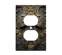 Elegant Bow Light Switch Cover Plate/Outlet Covers, Antique Gold with Dark Grey Satin Bow for Home Decor, Vintage Style, Wedding or Event Accents Single Duplex Outlet