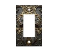 Elegant Bow Light Switch Cover Plate/Outlet Covers, Antique Gold with Dark Grey Satin Bow for Home Decor, Vintage Style, Wedding or Event Accents Single Rocker
