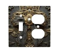 Elegant Bow Light Switch Cover Plate/Outlet Covers, Antique Gold with Dark Grey Satin Bow for Home Decor, Vintage Style, Wedding or Event Accents Toggle Duplex