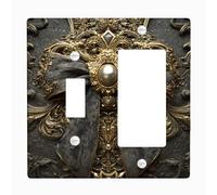 Elegant Bow Light Switch Cover Plate/Outlet Covers, Antique Gold with Dark Grey Satin Bow for Home Decor, Vintage Style, Wedding or Event Accents Toggle Rocker