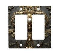 Elegant Bow Light Switch Cover Plate/Outlet Covers, Antique Gold with Dark Grey Satin Bow for Home Decor, Vintage Style, Wedding or Event Accents Double Rocker