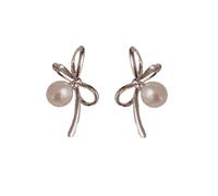 Elegant Bow Pearl Drop Earrings, Gold-Plated Fashion Jewelry, Dangle Design,Gold and Silver (Silver), One Size, Agate