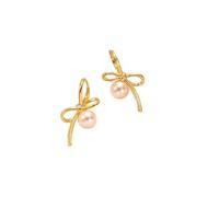 Elegant Bow Pearl Drop Earrings, Gold-Plated Fashion Jewelry, Dangle Design,Gold and Silver (Silver), One Size, Agate
