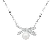 Elegant Bow Silver Necklace With Imitation Pearl Detail, Plated Alloy Chain, Gift-Worthy Design For Weddings And Celebrations, One Size, alloy+imitation pearl, no gemstone, One Size, alloy+imitation