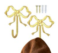 Elegant Bow Wall Hooks - 2 Pack Vintage Brass Hangers for Purse, Key, Coat, Hat, Towel | Decorative Wall Mounted Hook Organizer for Bedroom, Bathroom, Living Room, Kitchen, Closet, Office, Nursery, Ap