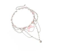 Elegant Bowknot Heart Pendant Necklace With Faux Pearls Adjustable Length Clavicle Chain Jewelry For Trendy Women Acrylic Bead Necklace