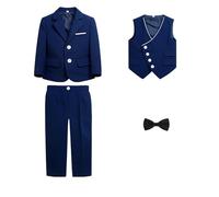 Elegant Boys Formal Four Piece Autumn Winter Dress Jacket Vest Tie Pants Sophisticated Party Performance Attire Kids 4-12 Years Baby 1st ChristmasMy First BoyBaby Santa CostumesChildrens Costume