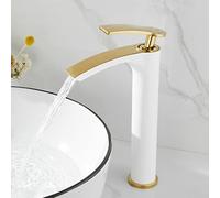 Elegant Brass Gold & Black Bathroom Faucet - Deck Mounted Cold & Hot Water Mixer Sink Tap for Stylish White & Gold Basin - Modern Design & Easy to Install