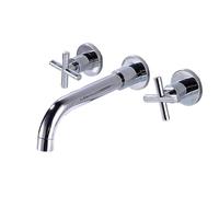 Elegant Brass Wall-Mounted 3-Hole Bathroom Faucet with Double Cross Handles, 360° Rotation Hot & Cold Water Mixer Tap for Stylish Vanity (Silver Finish)