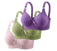 Elegant breathable underwired bra with decorative bow for optimal everyday comfort, full coverage under T-shirts, 3 pieces, sky blue, 24