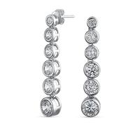 Elegant Bridal Sterling Silver AAA CZ Linear Drop Earrings With Geometric Bubble Design For Women Wedding, Prom Cubic Zirconia In A Bezel Set Round Shape.