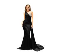 Elegant Bridesmaid Dresses One Shoulder Mermaid Bridesmaid Dresses for Wedding Long Satin Prom Beaded Lace Appliques Formal Evening Party Gowns(Black,2)