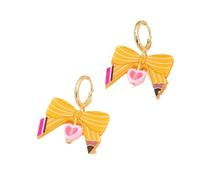 Elegant Bright Yellow Bow Earrings | Pink Heart Drop Ear Jewelry | Sweet & Versatile Accessory for Gifting