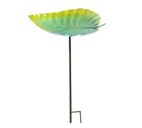 Elegant Bronze Leaf Basin, Metal Bird Bath, 14.5 Inches Shallow Pool with Standing Frame, Hummingbird Waterer Station, Garden Sculpture with Vintage Style Bird Decor for Patio and Porch