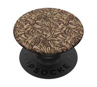 Elegant Brown Monochrome Floral Pattern PopSockets Adhesive PopGrip