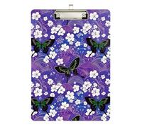 Elegant Butterflies Purple Clipboard Portable Clipboards Hanging Clipboards A4 Standard Size with Low Profile Metal Clip for Women Men Office Supplies