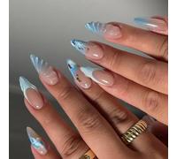 Elegant Butterfly Bows Decorated Artificial Nails False Nails Almond Shape Stick On For Parties And Daily Wear Artificial Nail Set