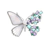 【Elegant Butterfly Brooch】Natural Mother of Pearl & Crystal Zirconia Vintage Pin for Women, Hypoallergenic Metal Jewelry Gift for Mom Wife Her (Silver & Gold)