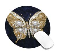 Elegant Butterfly Design Mouse Pad, Gold and Pearl Artistic Style, Perfect Choice for Spring and Summer Home Office, Non-Slip Washable Gaming Mat Round 8x8 Inch