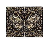 Elegant Butterfly Design Mouse Pad, Gold and Silver Floral Pattern Non-Slip Gaming Mousepad, Washable Desk Pad for Home, Office Square 8x10 Inch
