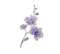 Elegant Butterfly Orchid Wedding Brooch Pins for Women Bride Delicate Purple Imitation Crystal Flower Branch Corsage Party Dance Bouquet Lapel Pins Dress Suit Accessories Beautiful Lady Jewelry Deco