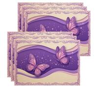 Elegant Butterfly Placemats, Artistic Violet Decorative Place Mats for Dining Table, Spring Summer Non-Slip Washable Indoor Outdoor Kitchen Party Placemat Set of 6