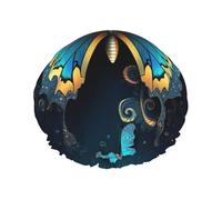 Elegant Butterfly Shower Cap Reusable Waterproof Shower Bonnet for Women Men Elastic Band Bath Hair Hat Double Layered Washable Bath Cap for All Hairstyles, Travel-Friendly