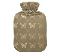 Elegant Butterfly Texture Gold Wedding hot Waterbottle with Soft Cover, 1L hot Compress Bag for Tummy Warmer,Tummy Warmer,Bolsa de agua Caliente para el Dolor
