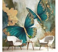 Elegant Butterfly Wall Mural Photo Wallpaper, Modern Luxury 3D Printed Mural, Murals Wall Art Print for Bedroom Living Room Dining Room Home Decoration 250×175 Cm Blue-Green