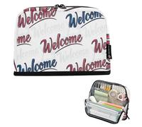 Elegant Calligraphy Welcome White Pencil Storage Bags Large Pencil Pouches Zipper Case Girls Classroom Pen Pouch Colors Adults Kids Back to School Organizer