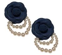 Elegant Camellia Brooch Pin, Vintage Pearl Flower Brooch, Versatile Decoration Accessor for Suit Scarf Hat and Dress(Blue 1,2pcs)