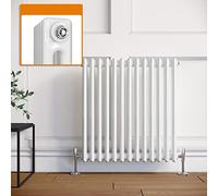 ELEGANT Cast Iron Radiator Horizontal Double Column White Traditional Radiators 600 x 592 mm for Bathroom,Living Room, Kitchen and Bedroom