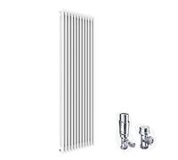 ELEGANT Cast Iron Style 3 Column Radiators Traditional Triple Bar White Horizontal Designer Colosseum Rad 1800 x 560mm with Thermostatic Valves Set Chrome